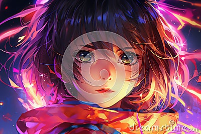 neon light girl, AI generated Stock Photo