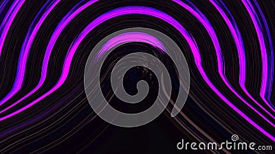 Neon light purple pink circle on black background. Abstract geometric backdrop. Glitch Art trippy digital wallpaper. Ultra violet Stock Photo