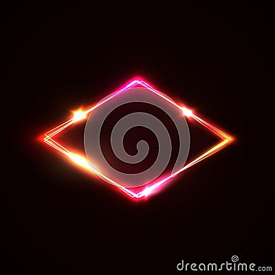Neon light sign laser rhomb on dark red background Vector Illustration