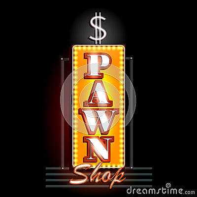 Neon Light signboard for Pawn Shop Vector Illustration