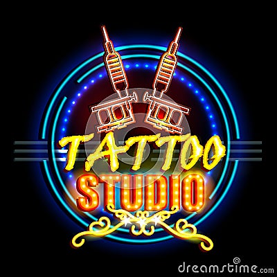 Neon Light signboard for Tattoo Studio Vector Illustration