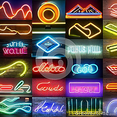 504 Neon Light Signs: A futuristic and dynamic background featuring neon light signs in electrifying and vibrant colors that cre Stock Photo