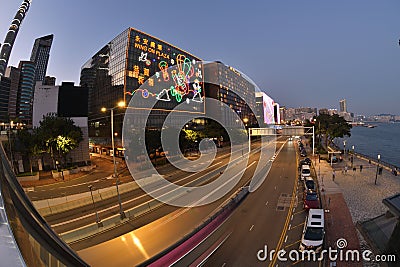 Neon light and traffic Hong Kong New year Editorial Stock Photo
