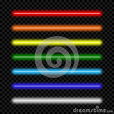 Neon light tube. Set of colorful neon lamp. Vector. Vector Illustration