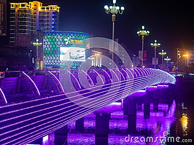 Neon lighted bridge Editorial Stock Photo