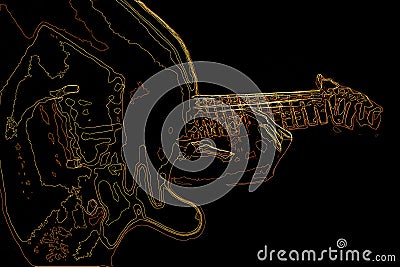 Neon Illustration of an Electric Guitar Player Cartoon Illustration