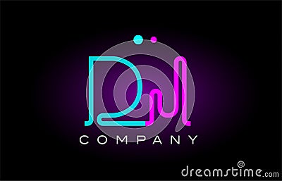 neon lights alphabet dj d j letter logo icon combination design Vector Illustration