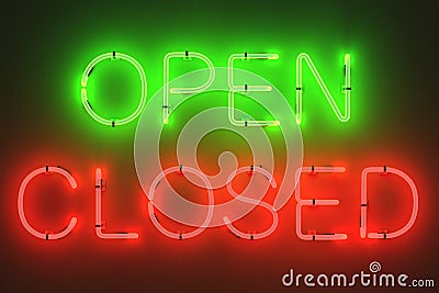 neon lights - open and closed signs Stock Photo