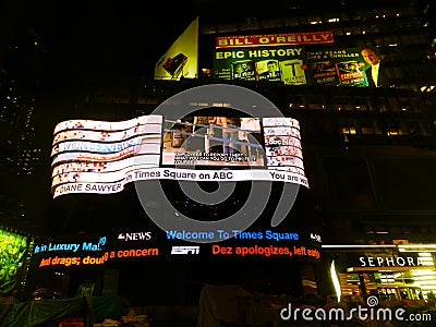 Neon lights of Times Square displays at night. manhattan, New York City, USA. Editorial Stock Photo
