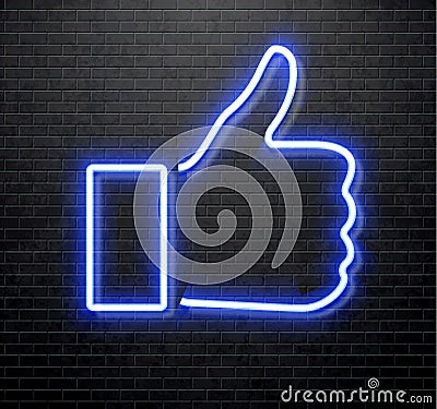 Neon like sign isolated on black brick wall Vector Illustration