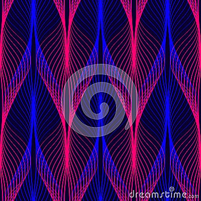 Neon lines seamless pattern. Background with glowing 80s retro vapor wave style Vector Illustration