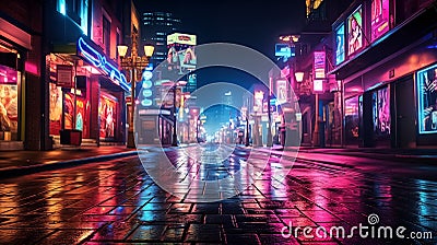 neon-lit city at night. Use leading lines, contrasting colors Stock Photo