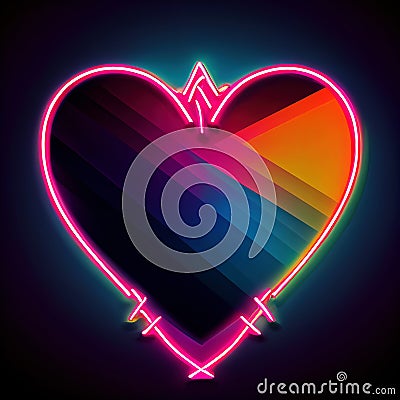 The neon luminosity of devotion. A heart aglow with dazzling neon light, embellished with exquisite patterns, shining Stock Photo