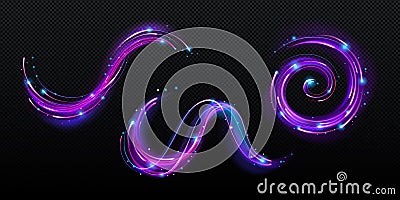 Neon magic swirl, wind effect purple twirl light Cartoon Illustration