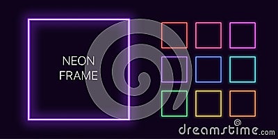 Neon monochrome square Border with copy space. Templates set Vector Illustration