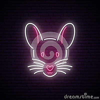 Neon mouse sign. New Year 2020 symbol. Vector Illustration