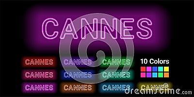 Neon name of Cannes city Vector Illustration