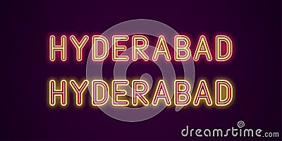 Neon name of Hyderabad city in India Vector Illustration