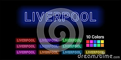 Neon name of Liverpool city Vector Illustration