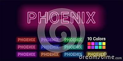 Neon name of Phoenix city Vector Illustration