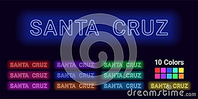 Neon name of Santa Cruz city Vector Illustration