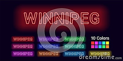 Neon name of Winnipeg city Vector Illustration