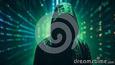 Neon Noir Intrigue: The Unseen Hacker's Tale. Generative AI Stock Photo