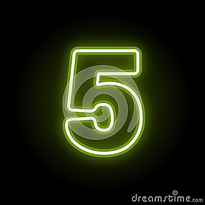 Neon number 5 on black Vector Illustration