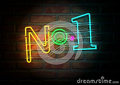 Neon Number One Sign On A Face Brick Wall Stock Photo