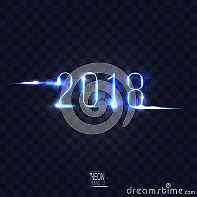 2018 neon numbers on checkered transparent background. vector il Vector Illustration