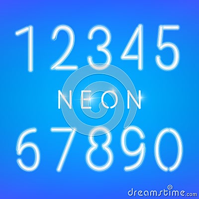 Neon numbers. Glowing typeset Vector Illustration