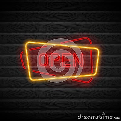 Neon open sign Vector Illustration