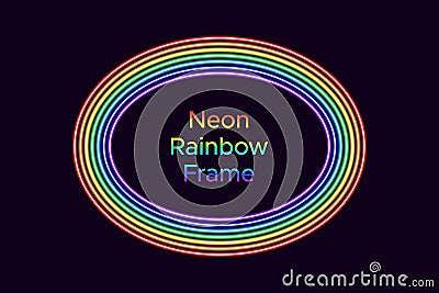 Neon oval frame in rainbow color Vector Illustration