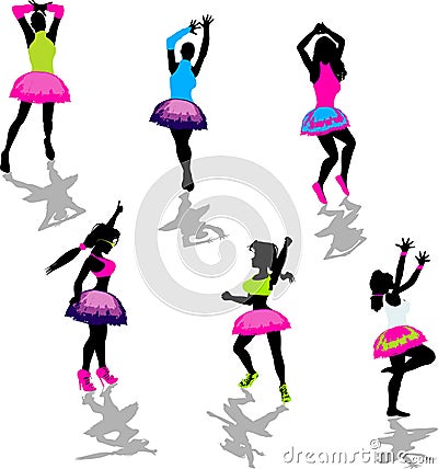 Neon Party Girl Silhouettes Vector Illustration