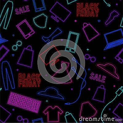 Neon pattern with technics and clothes Vector Illustration