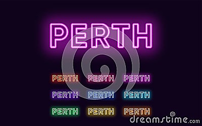 Neon Perth name, city in Australia. Neon text of Perth city Vector Illustration
