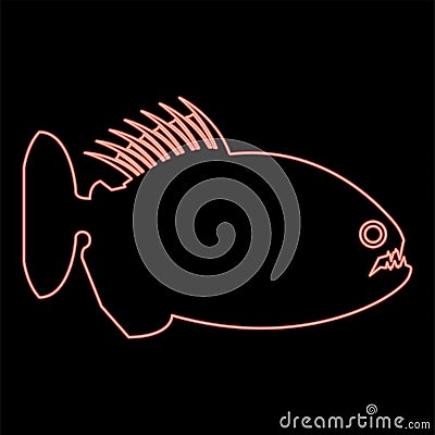 Neon piranha angry fish red color vector illustration image flat style Vector Illustration