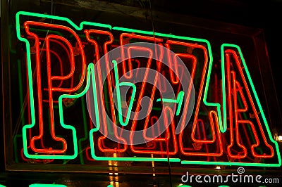 Neon pizza sign Stock Photo