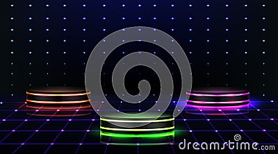 Neon podium. Empty stage in nightclub, dance floor Vector Illustration