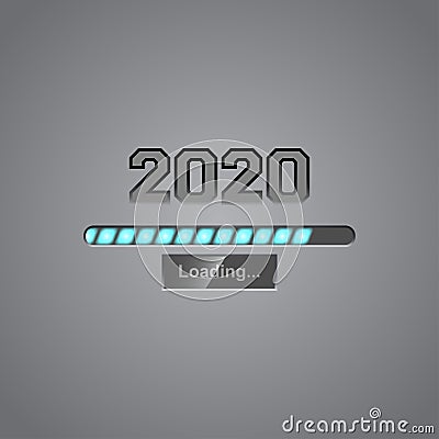 Neon progress bar showing loading of 2020 New Year. Vector. Vector Illustration