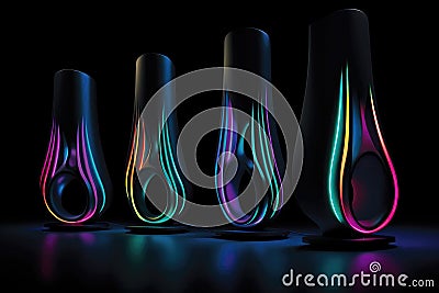 Neon Pulse A Set Of Sleek Modern Speakers With Pulsating Neon Lights Embedded. Generative AI Stock Photo