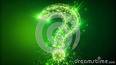 Neon Question Mark Particle Bounce: Vibrant and Dynamic Green Screen Effect AI generated Stock Photo