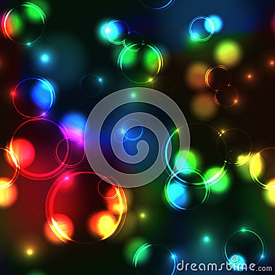 Neon rainbow bokeh effect seamless pattern Vector Illustration