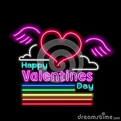 Neon rainbow glow effect of valentines day Vector Illustration