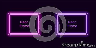 Neon rectangle frame in purple and violet color Vector Illustration