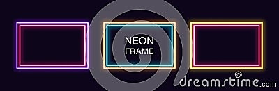 Neon rectangle Frame. Set of rectangular neon Border with double outline. Vector geometric shape Vector Illustration