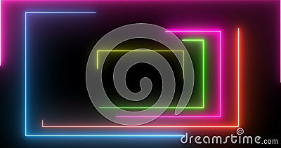 Neon rectangles geometric loop stream starting animation. Stock Photo