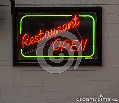 Neon 'Restaurant Open' Sign Stock Photo