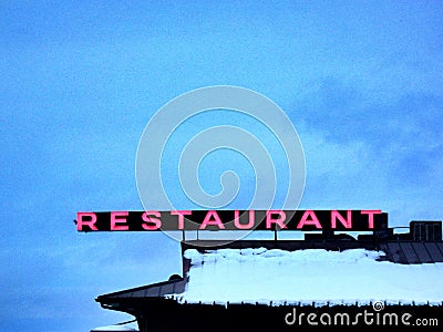 Neon Restaurant Sign Stock Photo