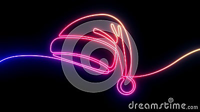 Neon Santa Claus hat . Happy new year .Christmas holidays. One line drawing. illustration Stock Photo
